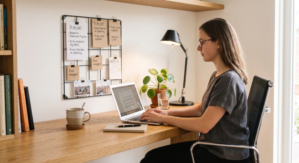 Ergonomische werkhouding voor gezond studeren aan een bureau