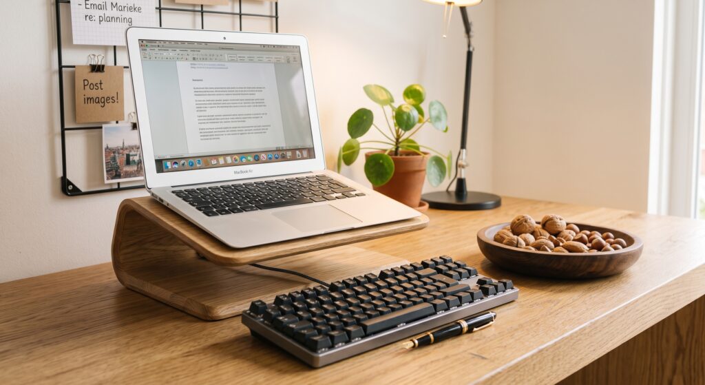Laptopstandaard en gezonde voeding ter ondersteuning van gezond studeren